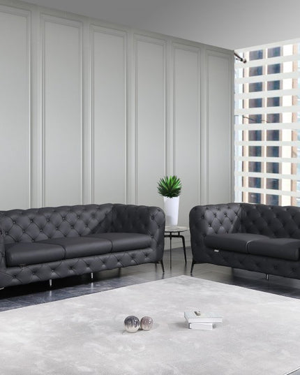 Two Piece Indoor Dark Gray Italian Leather Five Person Seating Set