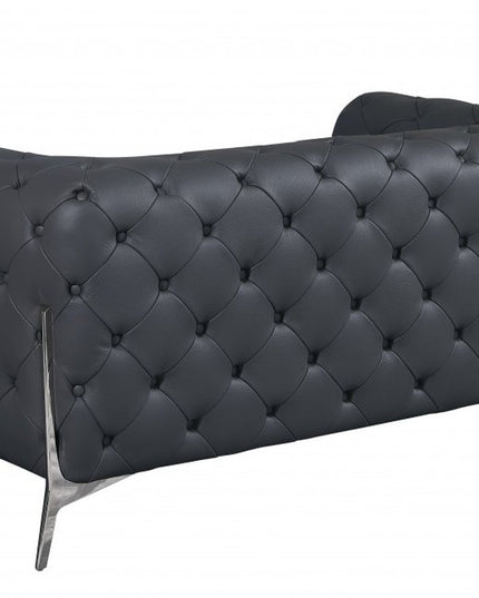 Two Piece Indoor Dark Gray Italian Leather Five Person Seating Set