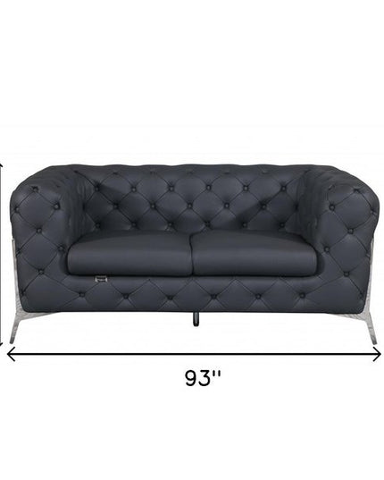 Two Piece Indoor Dark Gray Italian Leather Five Person Seating Set