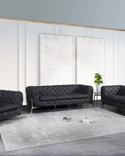 Three Piece Indoor Dark Gray Italian Leather Six Person Seating Set