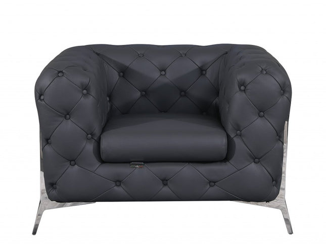 Three Piece Indoor Dark Gray Italian Leather Six Person Seating Set