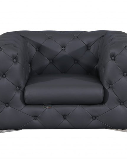 Three Piece Indoor Dark Gray Italian Leather Six Person Seating Set