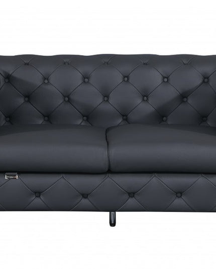 Three Piece Indoor Dark Gray Italian Leather Six Person Seating Set