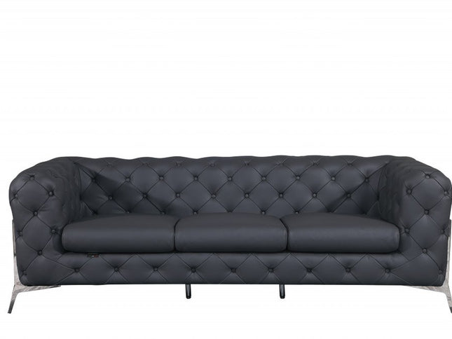 Three Piece Indoor Dark Gray Italian Leather Six Person Seating Set