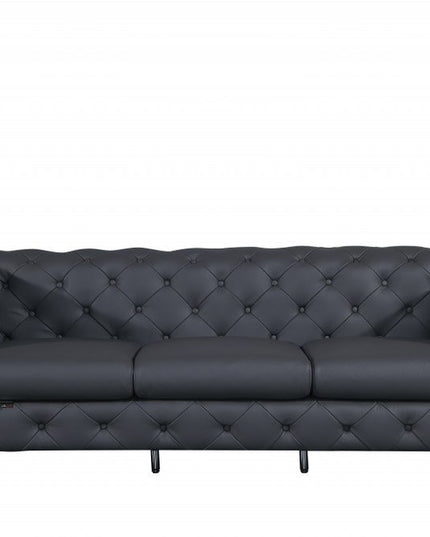 Three Piece Indoor Dark Gray Italian Leather Six Person Seating Set