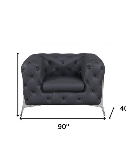 Three Piece Indoor Dark Gray Italian Leather Six Person Seating Set