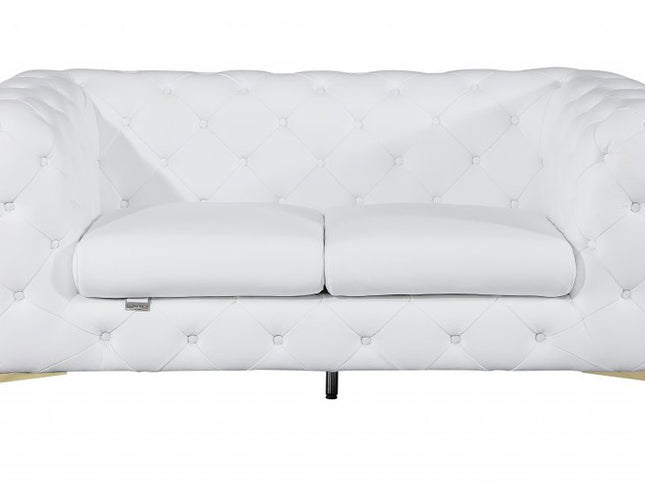 Two Piece Indoor White Italian Leather Five Person Seating Set