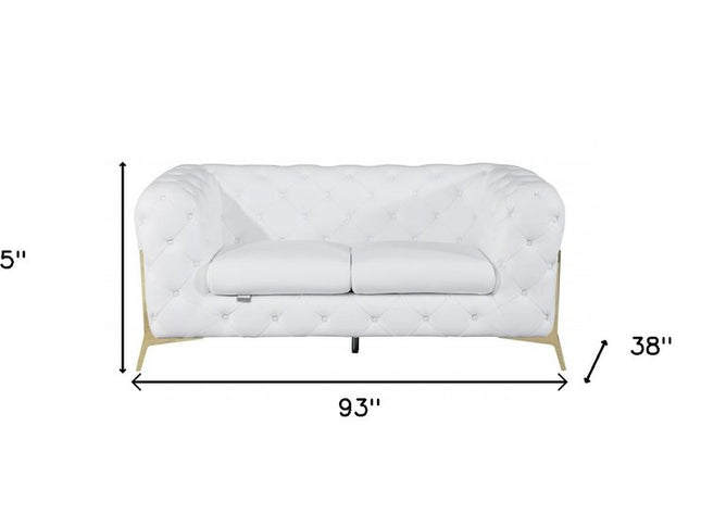 Two Piece Indoor White Italian Leather Five Person Seating Set