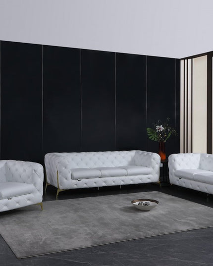 Three Piece Indoor White Italian Leather Six Person Seating Set