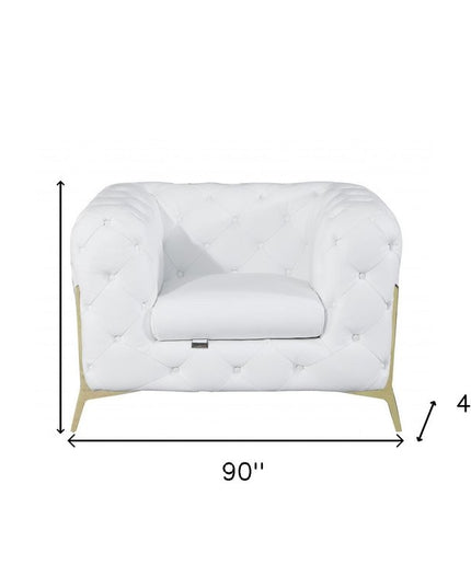 Three Piece Indoor White Italian Leather Six Person Seating Set