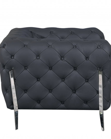 Three Piece Indoor Dark Gray Italian Leather Five Person Seating Set