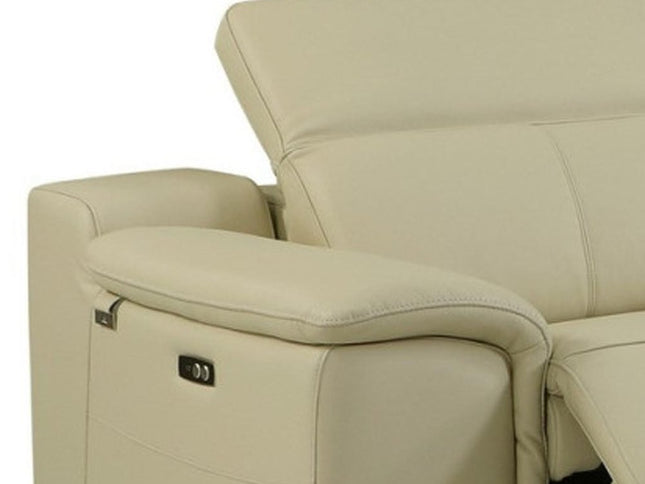 Beige Italian Leather Power Reclining U Shaped Six Piece Corner Sectional With Console