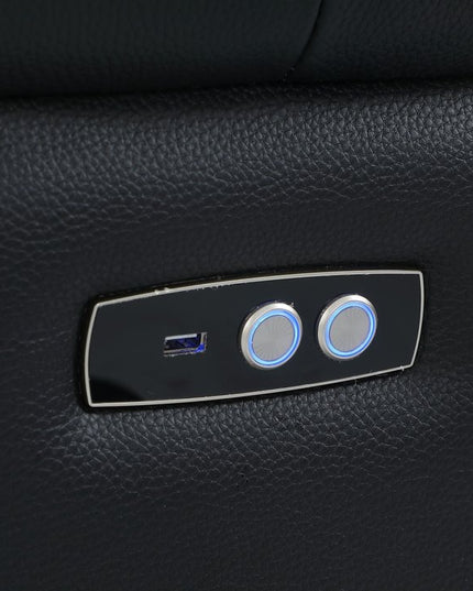 Black Italian Leather Power Reclining U Shaped Six Piece Corner Sectional With Console