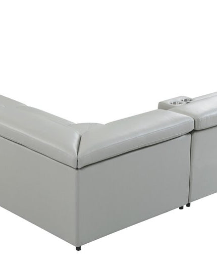 Light Gray Italian Leather Power Reclining U Shaped Six Piece Corner Sectional With Console