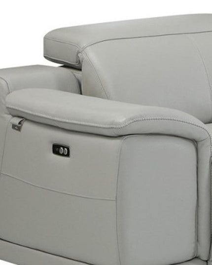 Light Gray Italian Leather Power Reclining U Shaped Six Piece Corner Sectional With Console