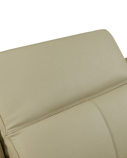 Beige Italian Leather Power Reclining U Shaped Seven Piece Corner Sectional With Console