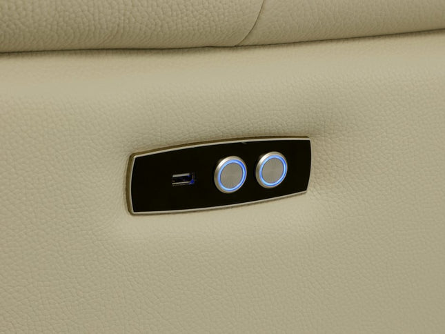 Beige Italian Leather Power Reclining U Shaped Seven Piece Corner Sectional With Console