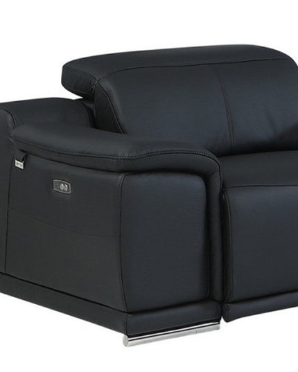 Black Italian Leather Power Reclining U Shaped Seven Piece Corner Sectional With Console