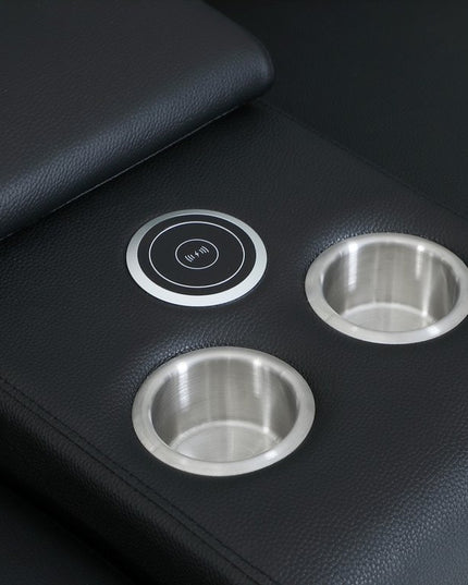 Black Italian Leather Power Reclining U Shaped Seven Piece Corner Sectional With Console