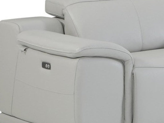 Light Gray Italian Leather Power Reclining U Shaped Seven Piece Corner Sectional With Console