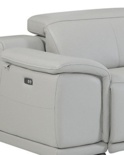 Light Gray Italian Leather Power Reclining U Shaped Seven Piece Corner Sectional With Console