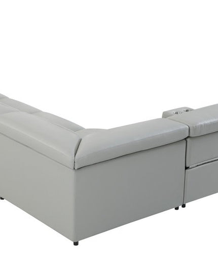 Light Gray Italian Leather Power Reclining U Shaped Seven Piece Corner Sectional With Console