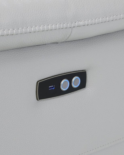 Light Gray Italian Leather Power Reclining U Shaped Seven Piece Corner Sectional With Console