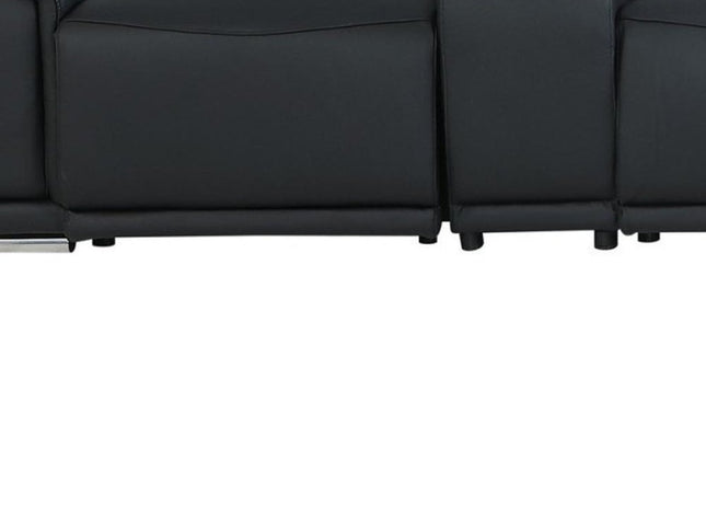 Black Italian Leather Power Reclining U Shaped Eight Piece Corner Sectional With Console