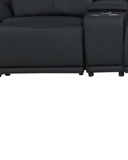 Black Italian Leather Power Reclining U Shaped Eight Piece Corner Sectional With Console