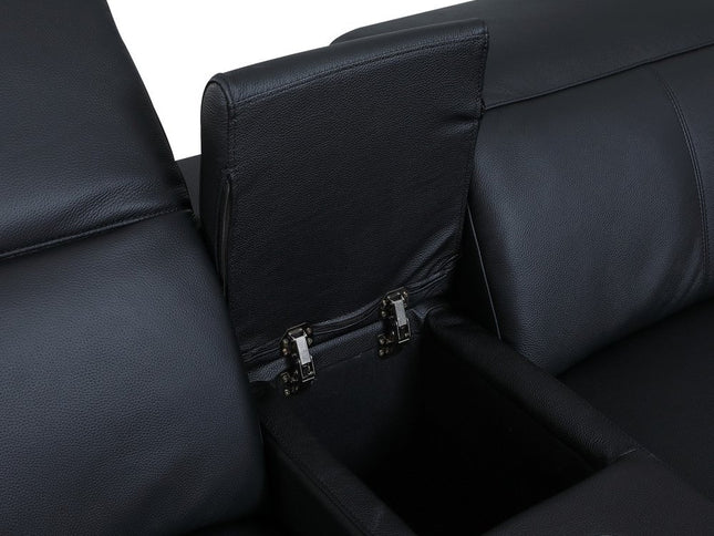 Black Italian Leather Power Reclining U Shaped Eight Piece Corner Sectional With Console