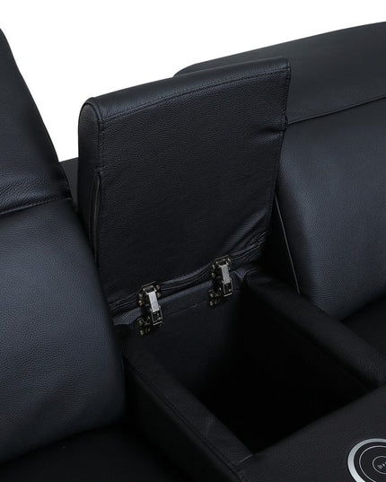 Black Italian Leather Power Reclining U Shaped Eight Piece Corner Sectional With Console