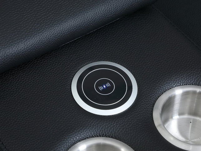 Black Italian Leather Power Reclining U Shaped Eight Piece Corner Sectional With Console