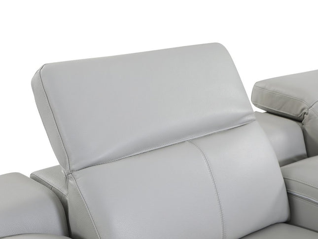 Light Gray Italian Leather Power Reclining U Shaped Eight Piece Corner Sectional With Console