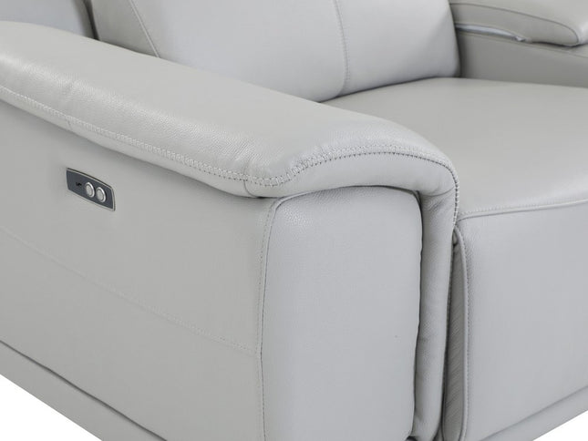 Light Gray Italian Leather Power Reclining U Shaped Eight Piece Corner Sectional With Console