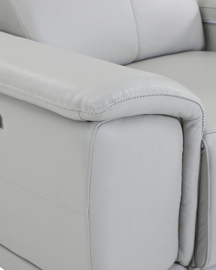 Light Gray Italian Leather Power Reclining U Shaped Eight Piece Corner Sectional With Console