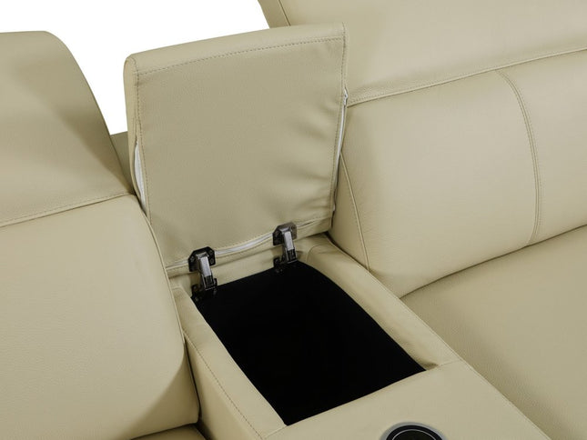 Beige Italian Leather Power Reclining U Shaped Eight Piece Corner Sectional With Console