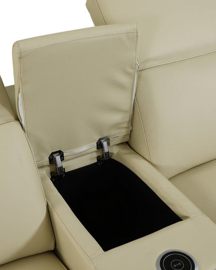 Beige Italian Leather Power Reclining U Shaped Eight Piece Corner Sectional With Console