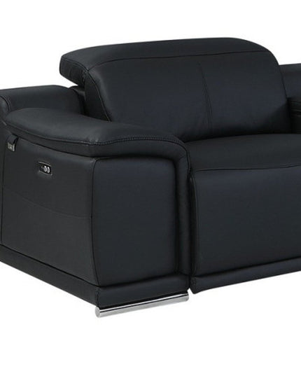 Black Italian Leather Power Reclining U Shaped Eight Piece Corner Sectional With Console