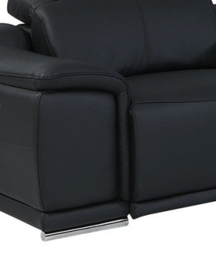 Black Italian Leather Power Reclining U Shaped Eight Piece Corner Sectional With Console