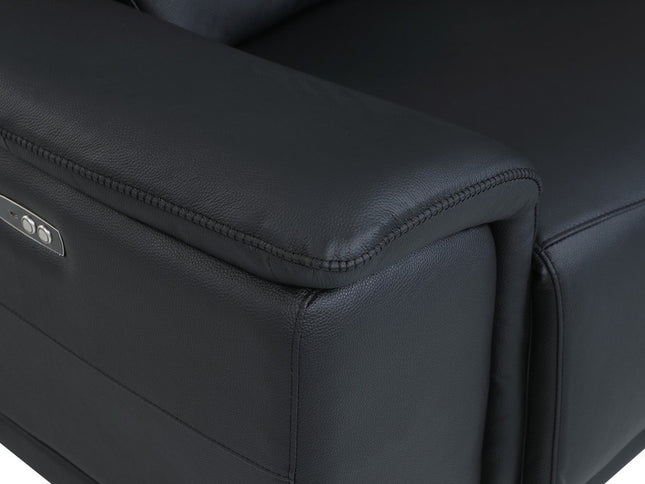 Black Italian Leather Power Reclining U Shaped Eight Piece Corner Sectional With Console