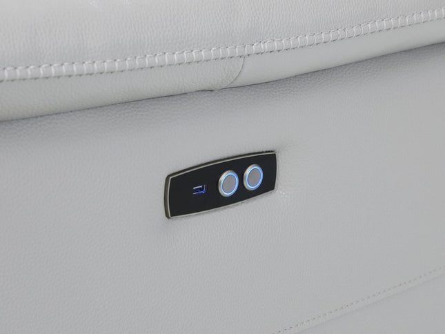 Light Gray Italian Leather Power Reclining U Shaped Eight Piece Corner Sectional With Console