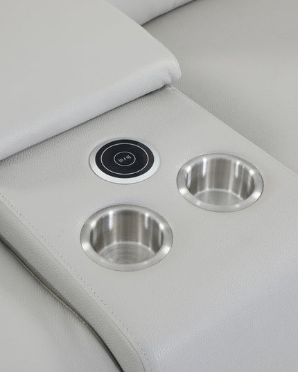 Light Gray Italian Leather Power Reclining U Shaped Eight Piece Corner Sectional With Console