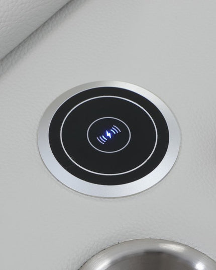 Light Gray Italian Leather Power Reclining U Shaped Eight Piece Corner Sectional With Console