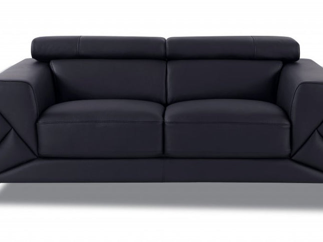 75" Black And Silver Italian Leather Loveseat