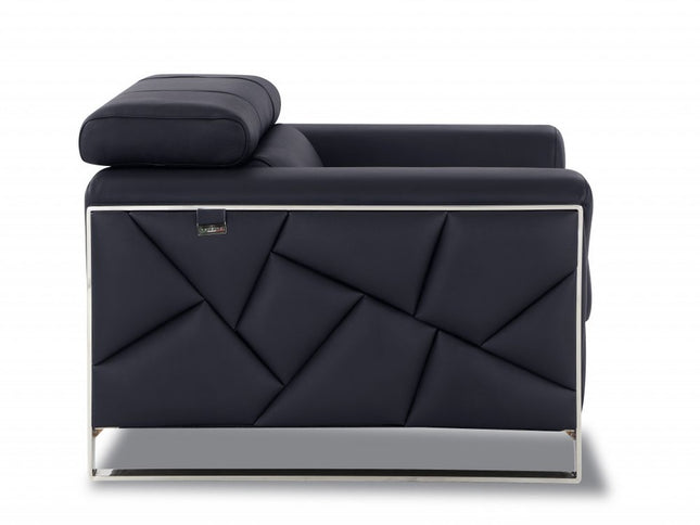 75" Black And Silver Italian Leather Loveseat