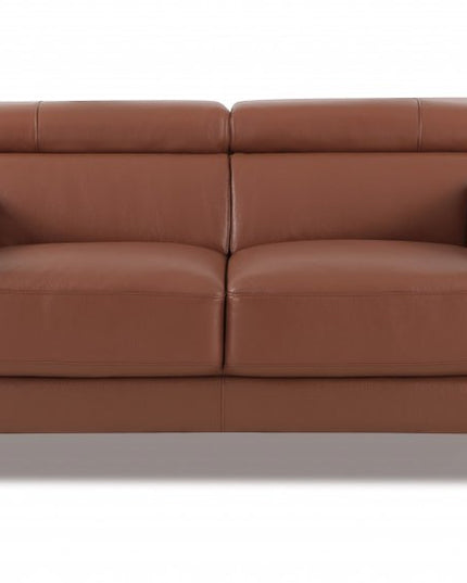 75" Camel And Silver Italian Leather Loveseat