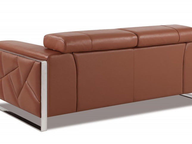 75" Camel And Silver Italian Leather Loveseat