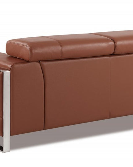 75" Camel And Silver Italian Leather Loveseat