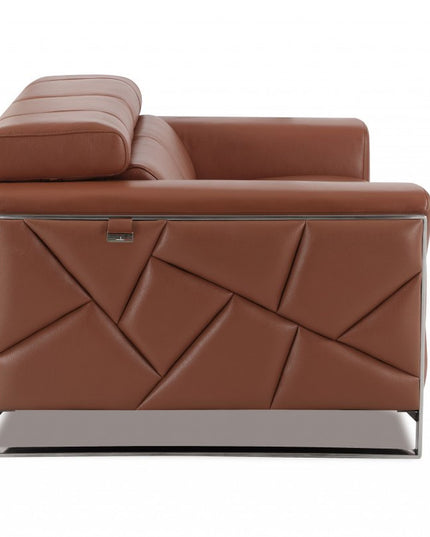 75" Camel And Silver Italian Leather Loveseat