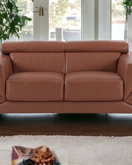 75" Camel And Silver Italian Leather Loveseat